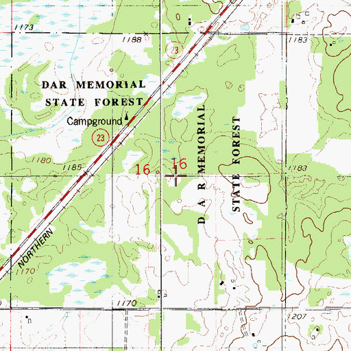Topographic Map of D A R Memorial State Forest, MN