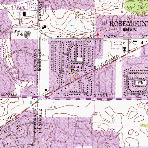 Topographic Map of Dallara Park, MN