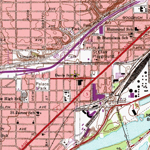 Topographic Map of Davis School, MN