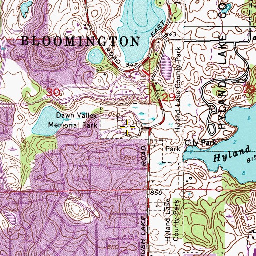 Topographic Map of Dawn Valley Memorial Park, MN
