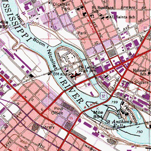 Topographic Map of De La Salle High School, MN