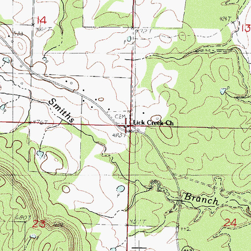 Topographic Map of Lick Creek Church, AR