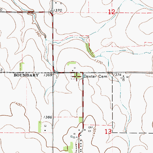 Topographic Map of Dexter Cemetery, MN
