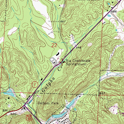 Topographic Map of Big Chalybeate Spring, AR