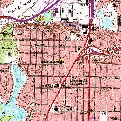 Topographic Map of Douglas School, MN