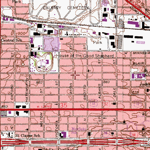 Topographic Map of Drew School, MN