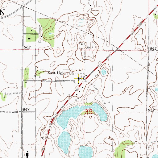 Topographic Map of East Union Church, MN