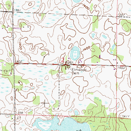 Topographic Map of Elmwood Cemetery, MN
