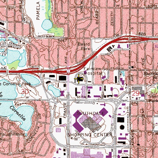 Topographic Map of Fairview Southdale Hospital, MN
