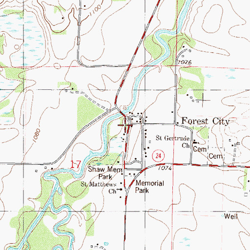 Topographic Map of Forest City, MN