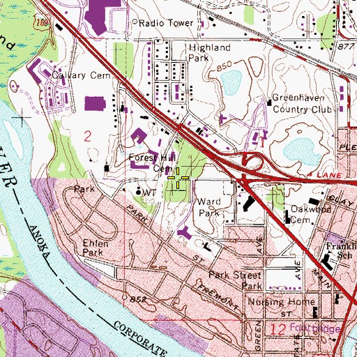 Topographic Map of Forest Hill Cemetery, MN