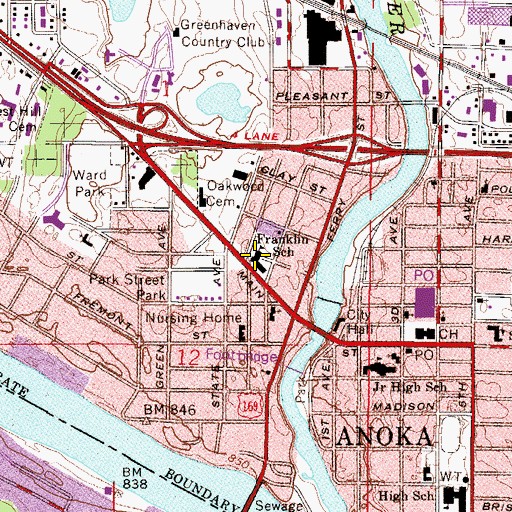 Topographic Map of Franklin Elementary School, MN