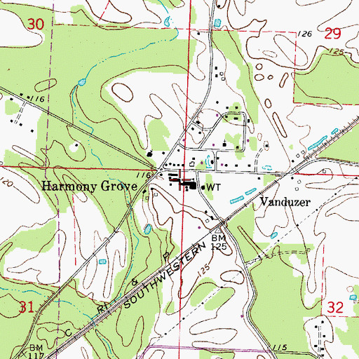 Topographic Map of Harmony Grove High School, AR