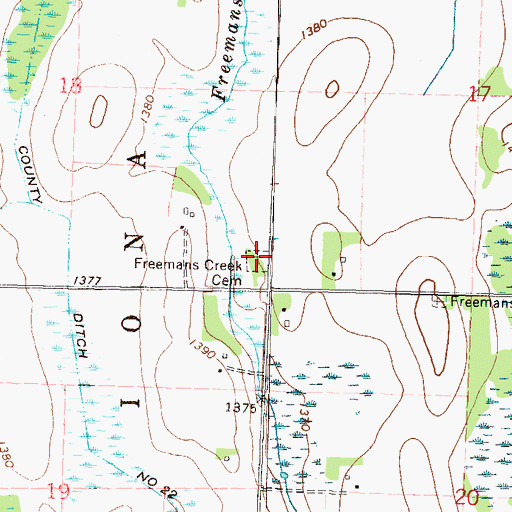 Topographic Map of Freemans Creek Cemetery, MN