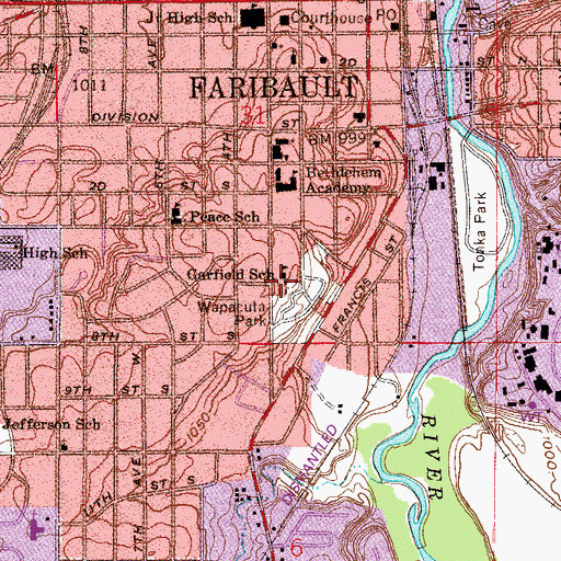 Topographic Map of Garfield School, MN