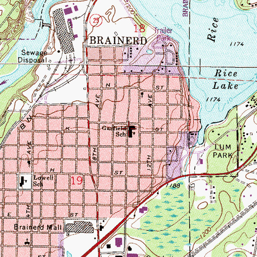 Topographic Map of Garfield Elementary School, MN