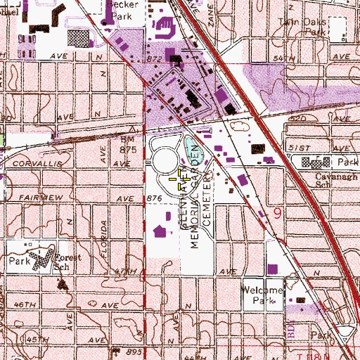 Topographic Map of Glenhaven Memorial Gardens Cemetery, MN