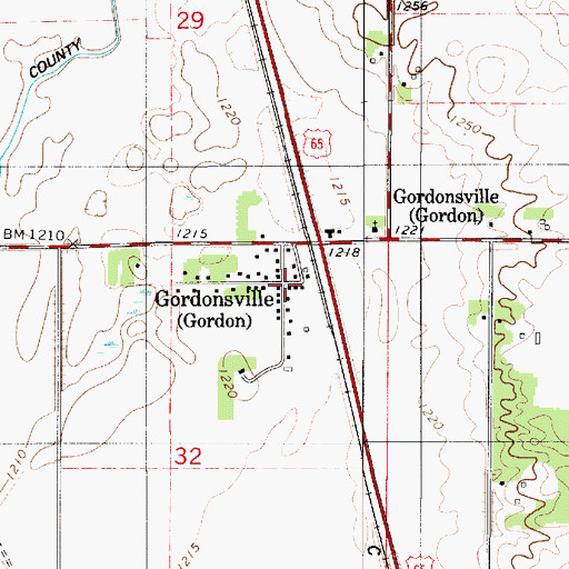 Topographic Map of Gordonsville, MN