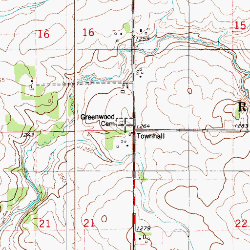 Topographic Map of Greenwood Cemetery, MN
