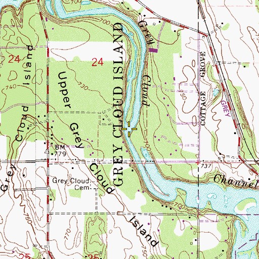 Topographic Map of Grey Cloud Channel, MN