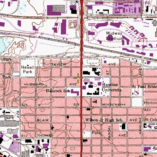 Topographic Map of Hamline University, MN