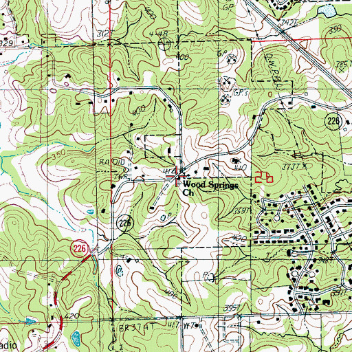 Topographic Map of Wood Springs Church, AR