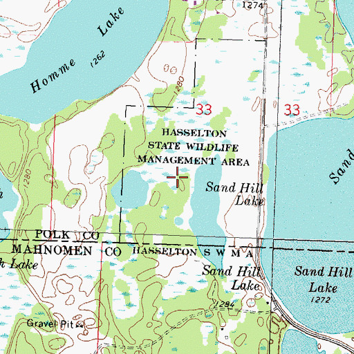 Topographic Map of Hasselton State Wildlife Management Area, MN