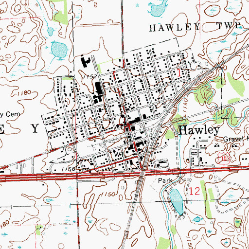 Topographic Map of Hawley, MN