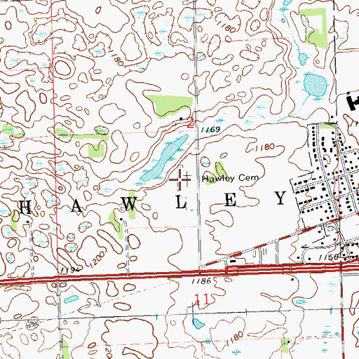 Topographic Map of Hawley Cemetery, MN