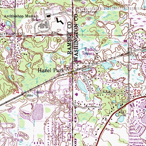 Topographic Map of Hazel Park, MN