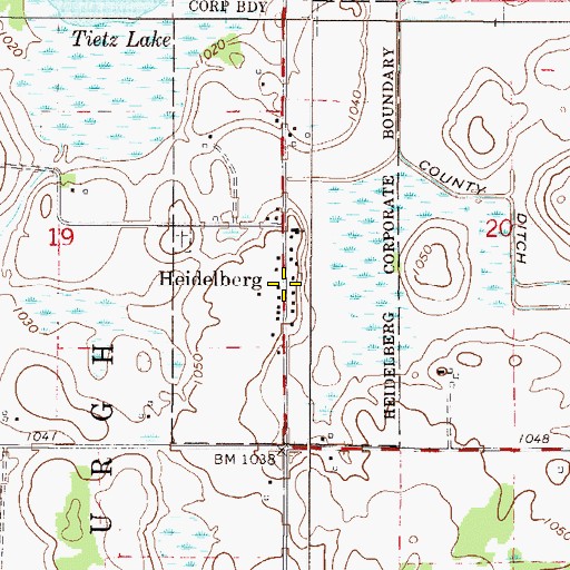 Topographic Map of Heidelberg, MN
