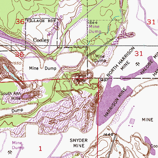 Topographic Map of Helen Mine, MN