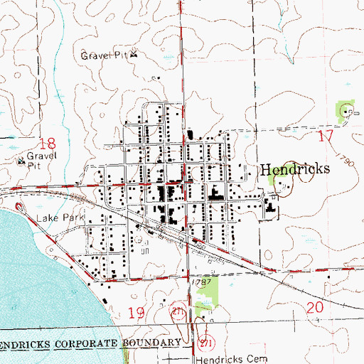Topographic Map of Hendricks, MN