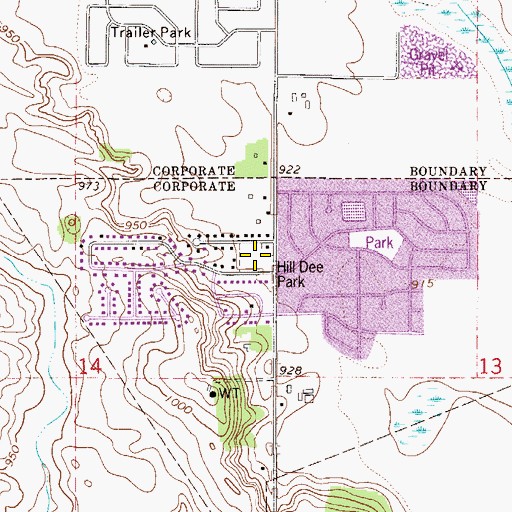 Topographic Map of Hill Dee Park, MN