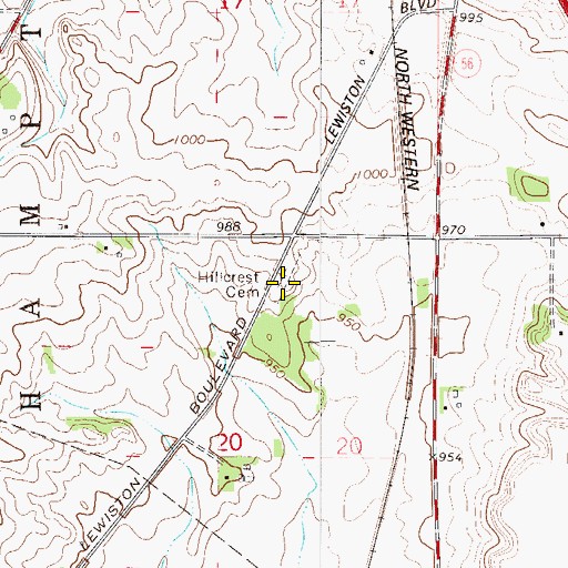 Topographic Map of Hillcrest Cemetery, MN