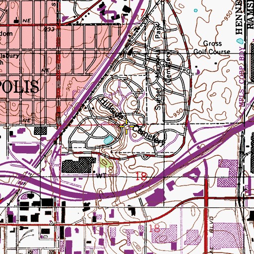 Topographic Map of Hillside Cemetery, MN