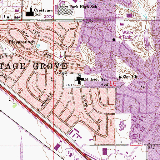 Topographic Map of Hillside School, MN