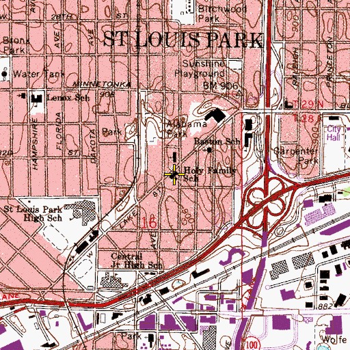 Topographic Map of Holy Family School, MN