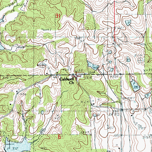 Topographic Map of Caldwell Church, AR
