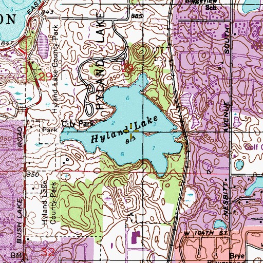 Topographic Map of Hyland Lake, MN