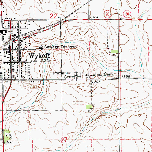 Topographic Map of Immanuel Cemetery, MN