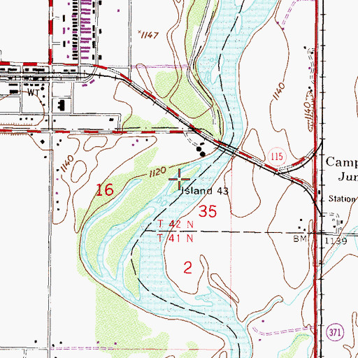 Topographic Map of Island Fortythree, MN