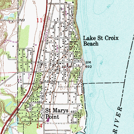 Topographic Map of Lake Saint Croix Beach, MN