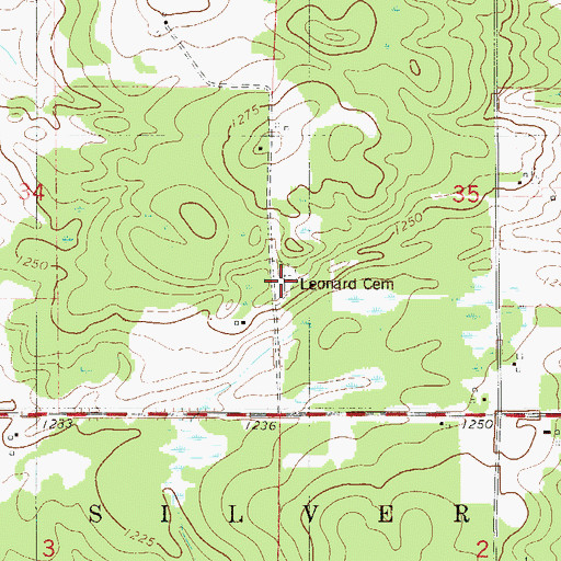 Topographic Map of Leonard Cemetery, MN