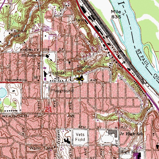 Topographic Map of Lincoln School, MN