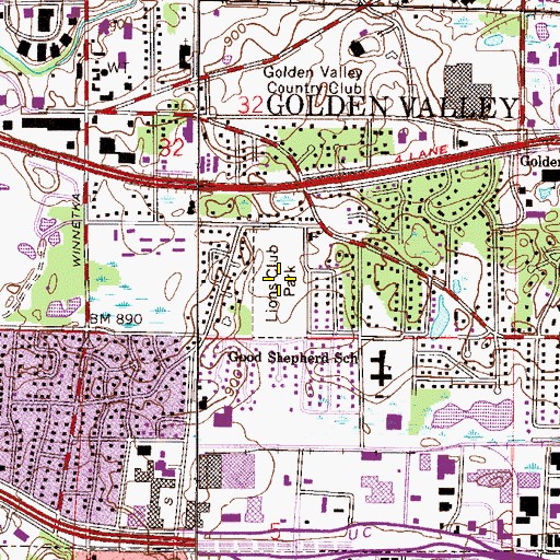 Topographic Map of Lions Club Park, MN