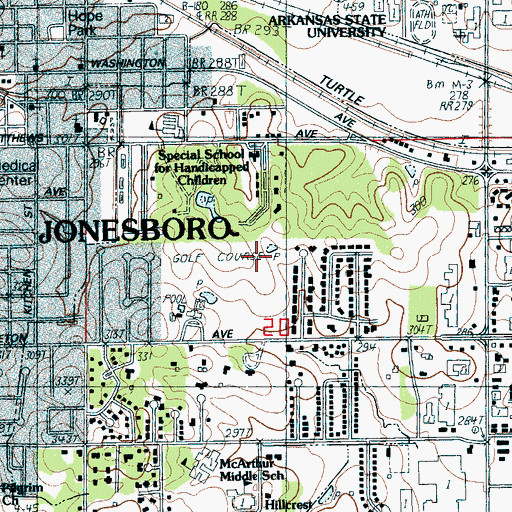 Topographic Map of Jonesboro Country Club, AR