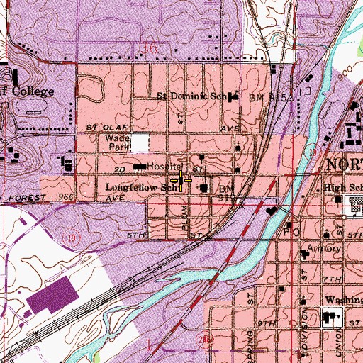 Topographic Map of Longfellow School, MN