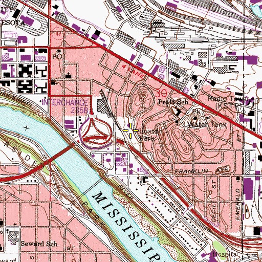 Topographic Map of Luxton Park, MN