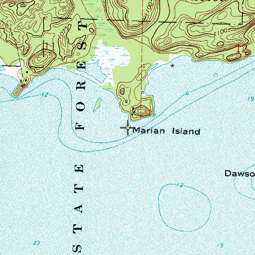 Topographic Map of Marian Island, MN